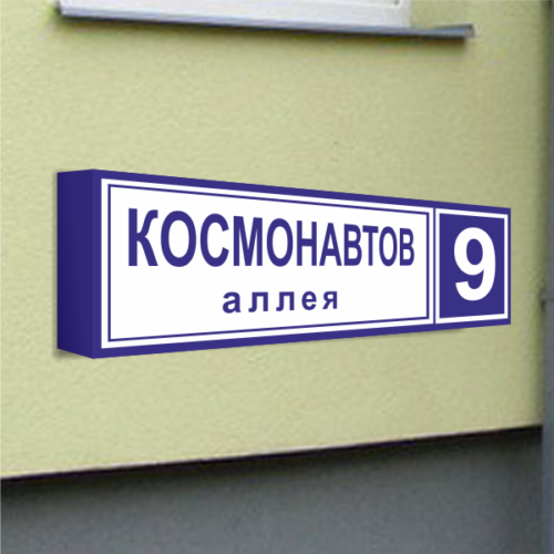 Световой домовой знак с названием улицы